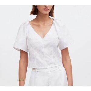 Madewell | White Darted V-Neck Cotton Crop Floral